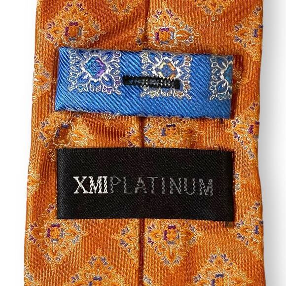 XMI Platinum Silk Tie Mens Orange Blue Geometric Formal Business Classic - Picture 4 of 9